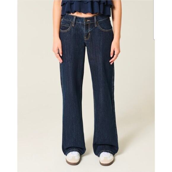 Hollister Denim - Hollister Low-Rise Dark Wash Foldover Waist Baggy Jeans 8S / 29